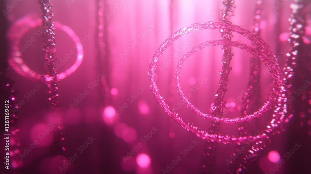 Poster abstract pink circular forms and glowing threads