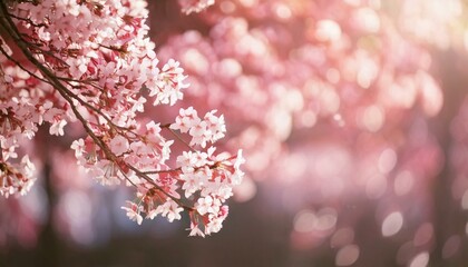 Obraz premium 満開に咲く桜と花びら 入園入学新生活 お花見タイトルバナー コピースペース