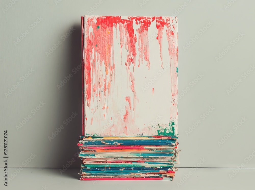 Poster in a 3d illustration, a white wall is adorned with an empty vertical frame for a canvas