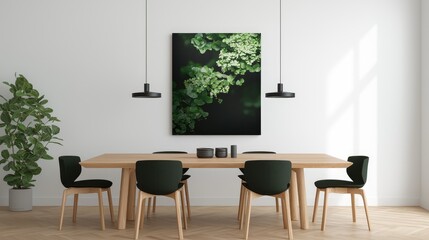 Green foliage art print in modern dining room