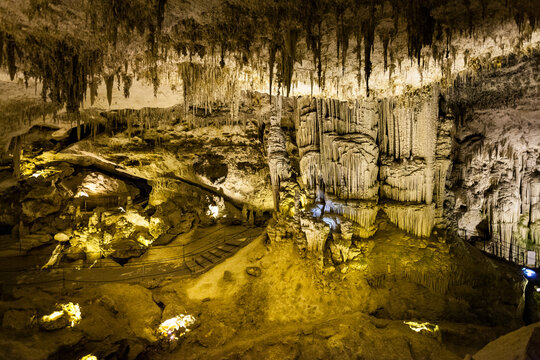 Grotte di Nettuno karst cave with stalactites and stalagmites, Capo Caccia, Alghero, Sardinia, Italy.