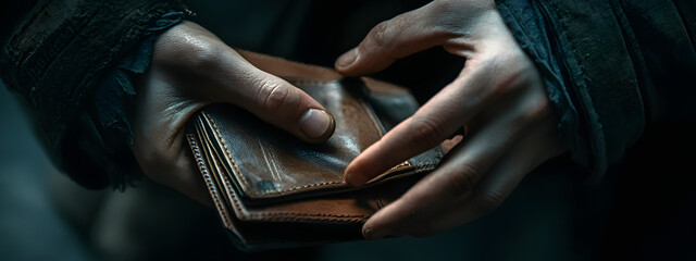 Fototapeta premium A person opening an empty wallet 