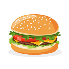 Flat vector veggie burger, minimalist design, isolated on a white background.

