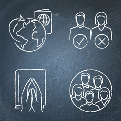 Religion and discrimination chalkboard icon set