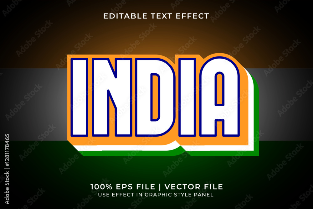 Poster india 3d editable vector text effect. orange and green text effect. editable text template