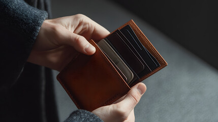 A person opening an empty wallet
