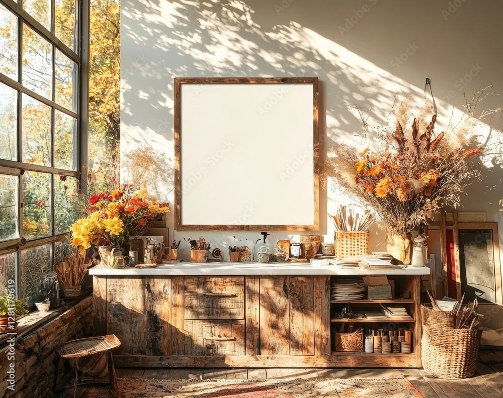 Poster a simple and minimal interior background features a mockup frame in a 3d rendering