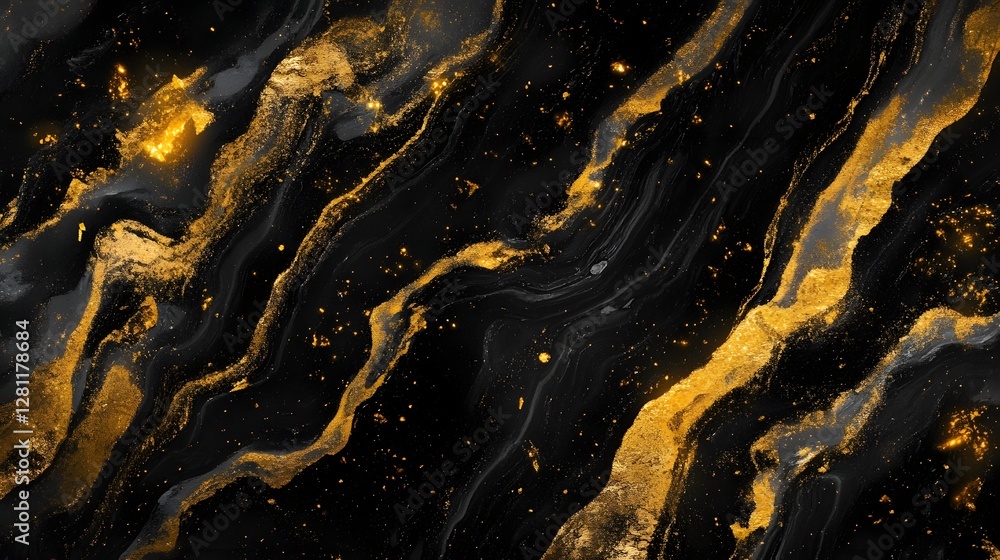 Poster Captivating abstract background with a stunning marble like pattern featuring glowing golden veins and ethereal cosmic nuances creating a visually striking and mesmerizing effect  The dynamic