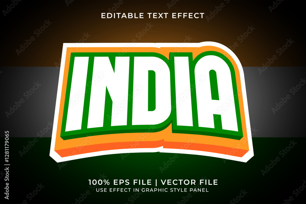Poster india 3d editable vector text effect. orange and green text effect. editable text template