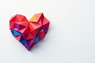 Abstract heart made of colorful geometric shapes on white background, abstract, symbol