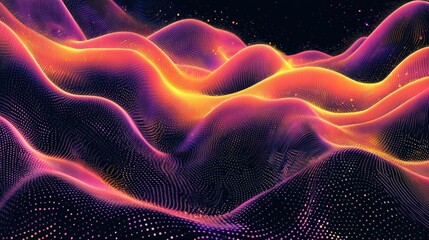 Fototapeta premium Abstract vibrant waves, glowing particles, digital landscape.