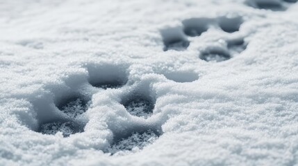 Dog paw prints in fresh snow, winter scene