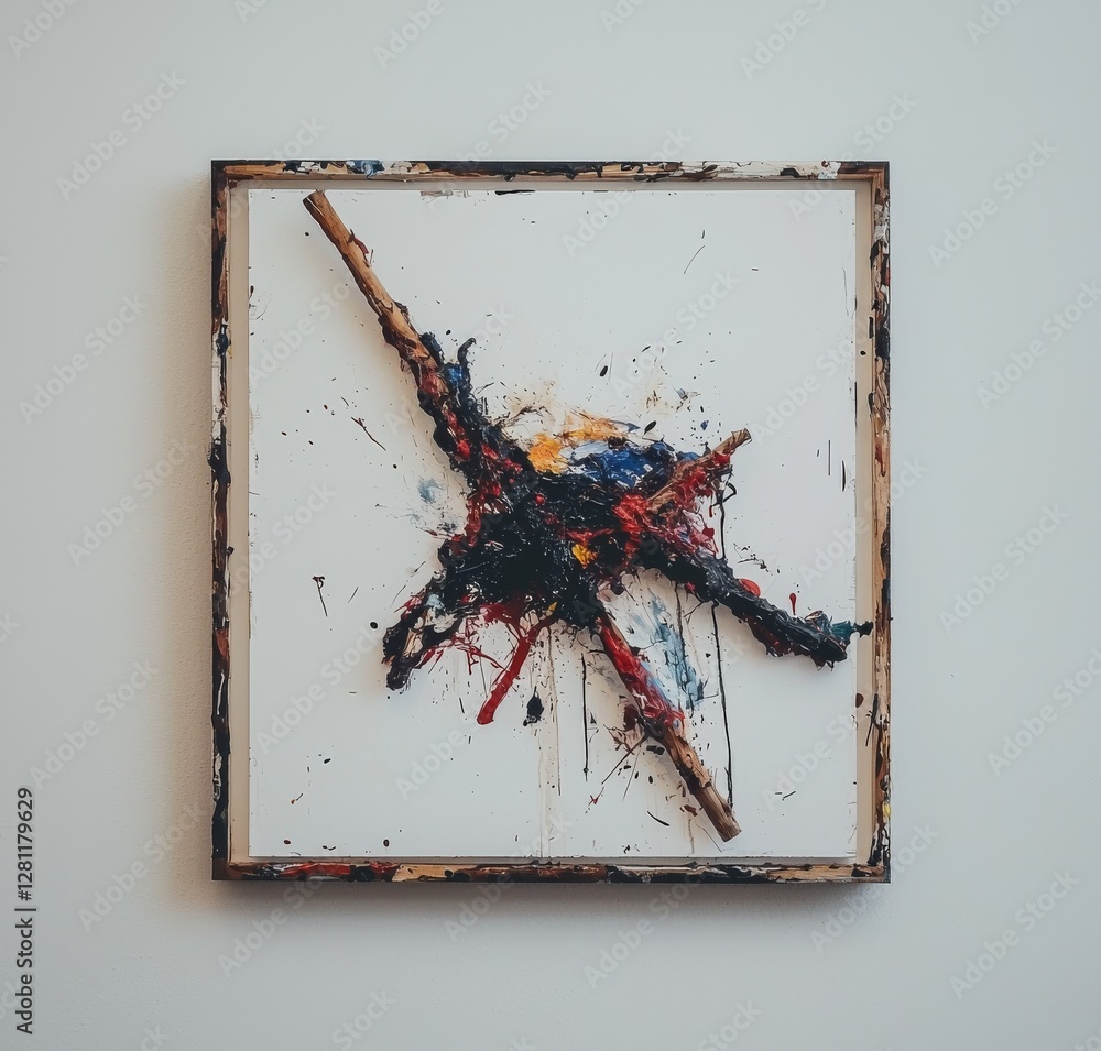 Poster a close-up of a square frame mockup on a wall with a beige paint job, created using 3d rendering