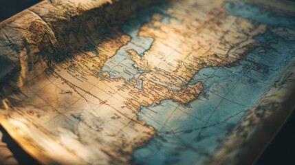 Obraz premium Close-up of antique world map, showing age and detail.