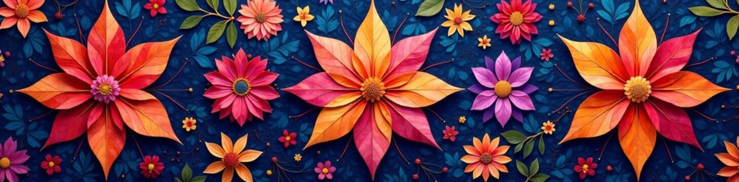 Vibrant starflower quilt with seamless design, fabric, quilting, seamless