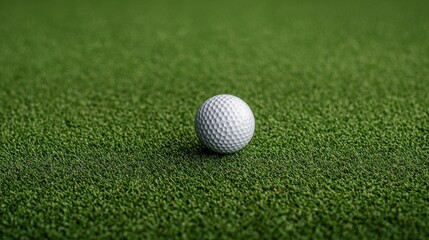 White Golf Ball on Lush Green Artificial Turf Surface Close Up