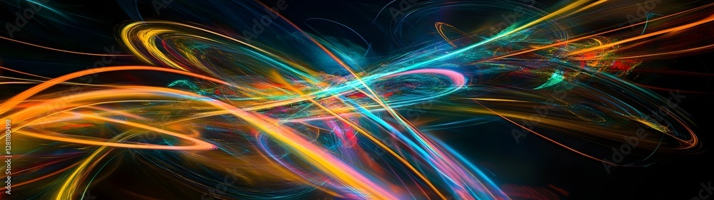 Poster Captivating abstract composition featuring mesmerizing swirls trails and explosions of vibrant luminous colors and light in dynamic fluid motion  Futuristic ethereal