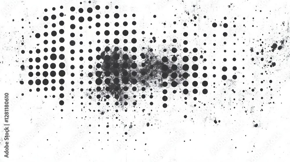 Poster Captivating abstract design featuring a dynamic monochromatic halftone pattern with a contrasting dot mosaic overlay creating a visually striking and textural composition
