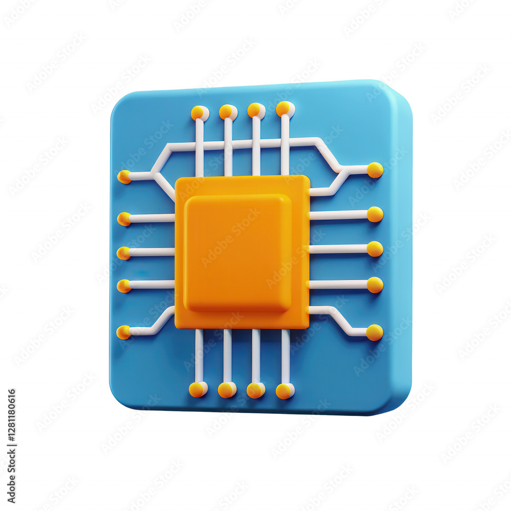 Poster vibrant icon of a circuit board with microchip and colorful design elements