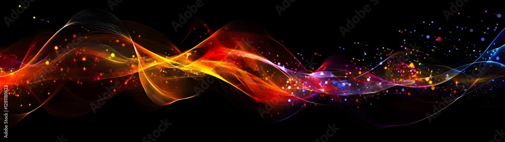 Poster captivating abstract composition of swirling glowing waves of vivid neon lights luminous celestial e