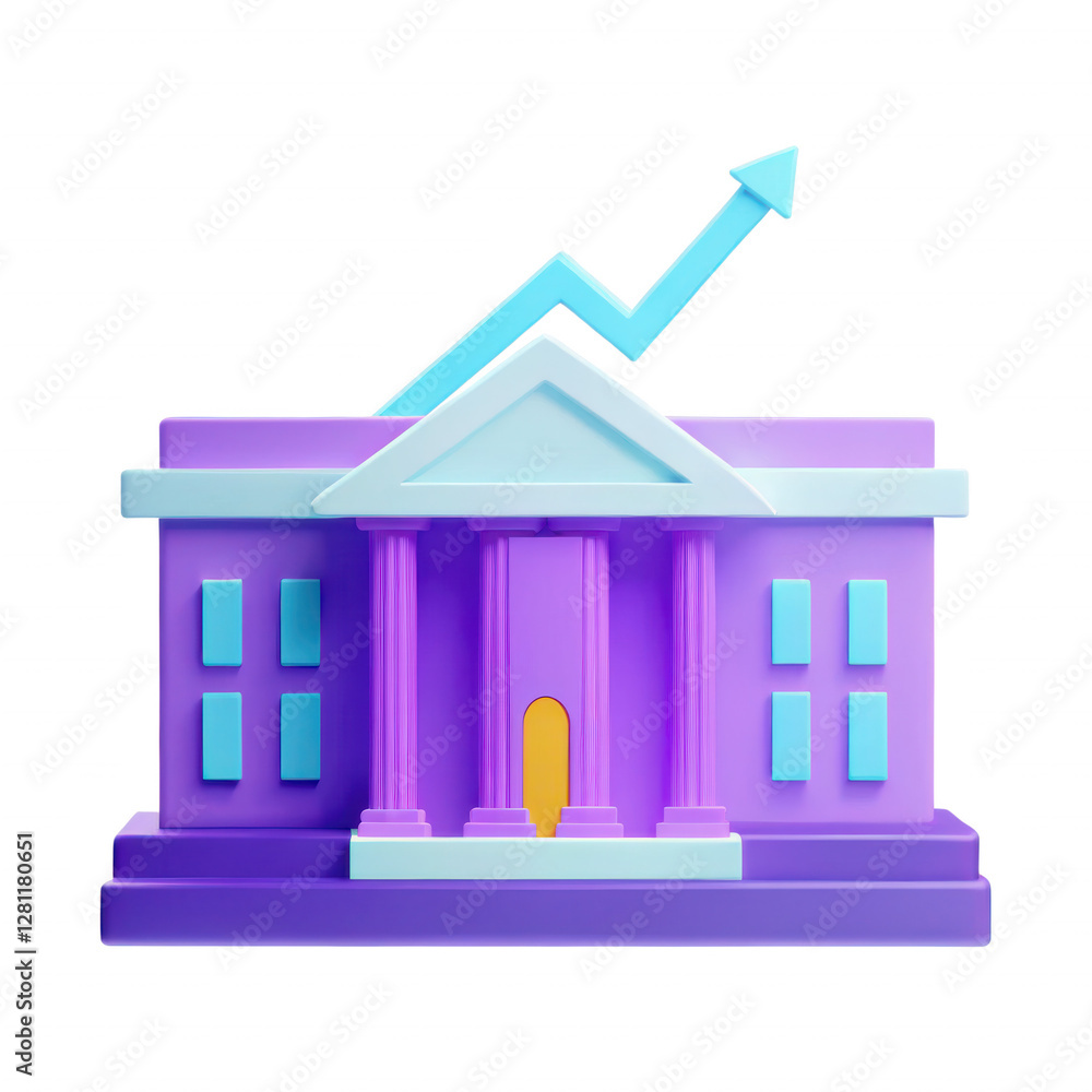 Poster colorful 3d building with rising graph and columns for creative projects