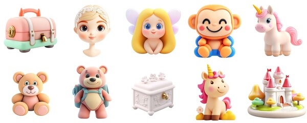 Naklejka premium Cute Colorful Toy Figures for Imaginative Play