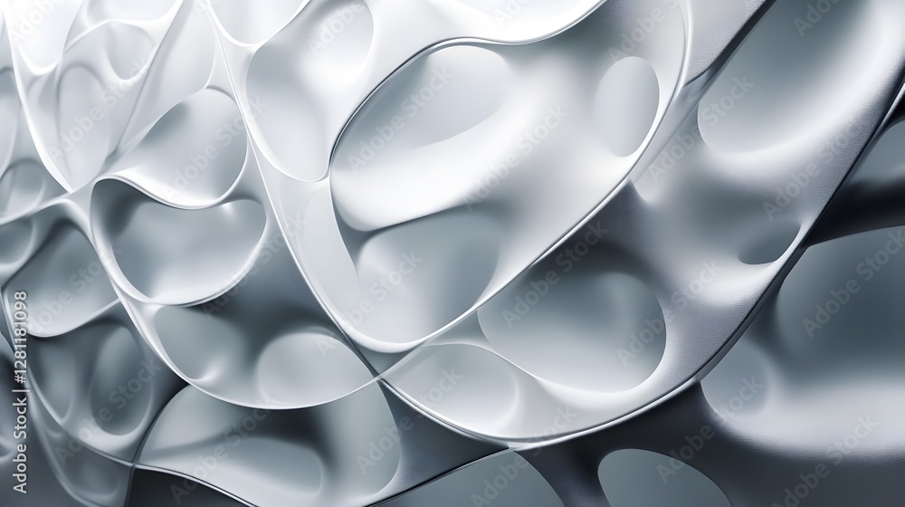 Poster Captivating abstract design featuring a mesmerizing geometric pattern composed of fluid metallic waves smooth curves and reflective surfaces that create a visually striking futuristic