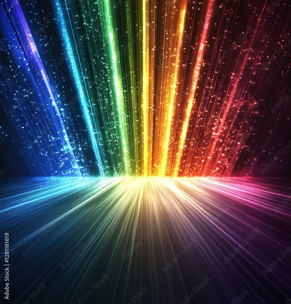 Aufkleber multicolored light rays and flare create a glowing lighting background with abstract sparkling color