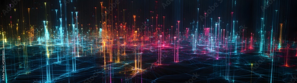Poster Captivating abstract digital background with a visually stunning display of colorful pulsating neon lights and luminous energy  This futuristic technology inspired scene creates a mesmerizing