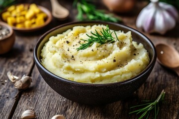 Mashed Potatoes with Gravy: Homemade Organic Dinner with Creamy Sauce
