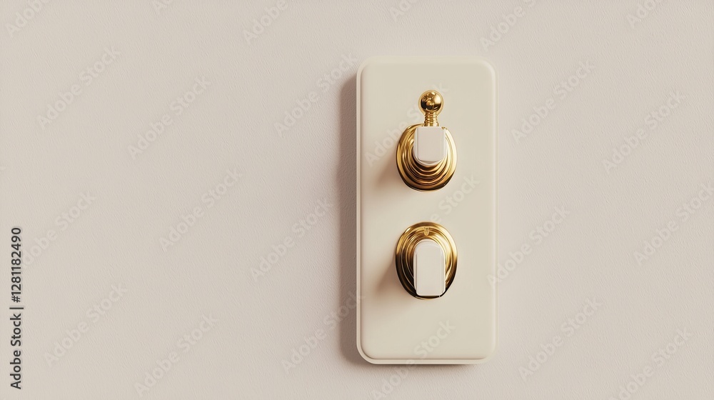 Poster a white light switch featuring one button in the on position is depicted in a 3d render against a tr