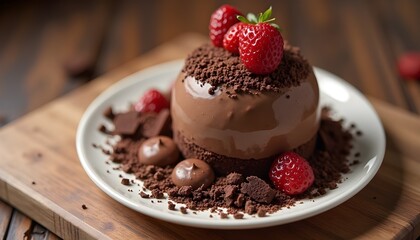 Dessert chocolate mousse dessert with strawberry