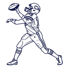 Fototapeta premium Football Quarterback Throwing Ball Line Art Illustration | Sports Graphic | Athlete in Action | Vector Drawing | Player with Helmet