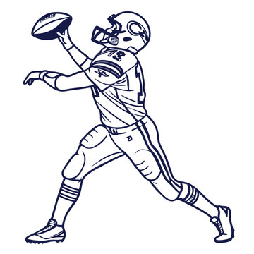 recommend clip art: Football Quarterback Throwing Ball Line Art Illustration | Sports Graphic | Athlete in Action | Vector Drawing | Player with Helmet
