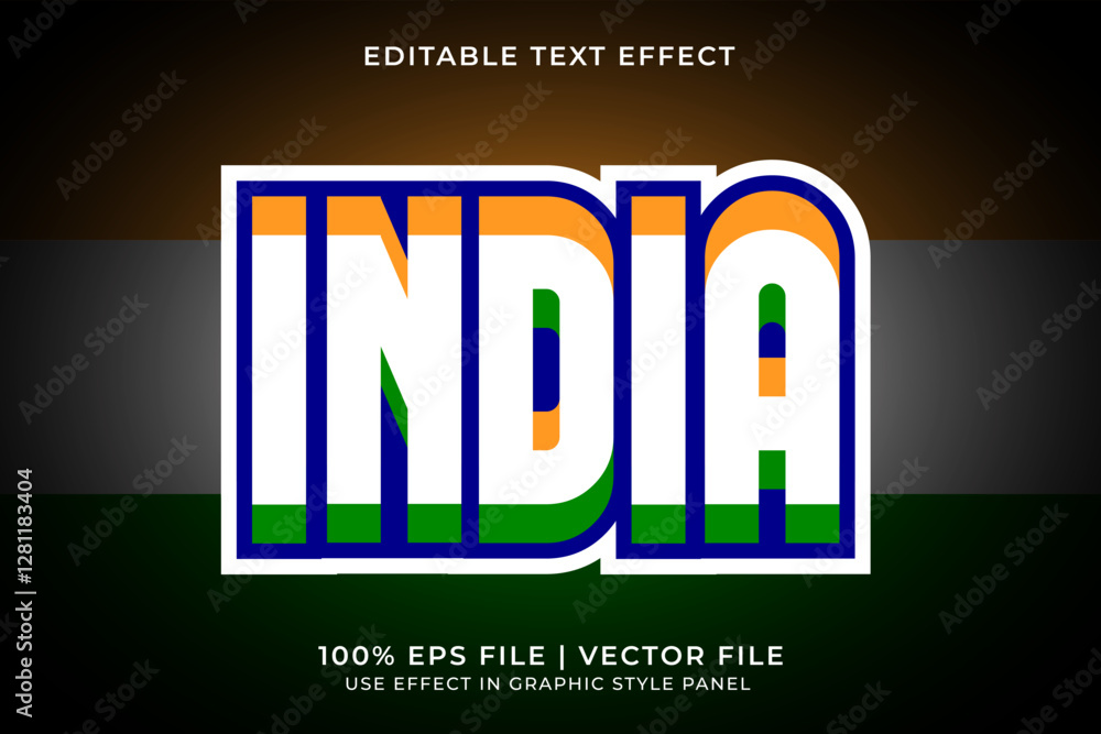 Poster india 3d editable vector text effect. orange and green text effect. editable text template