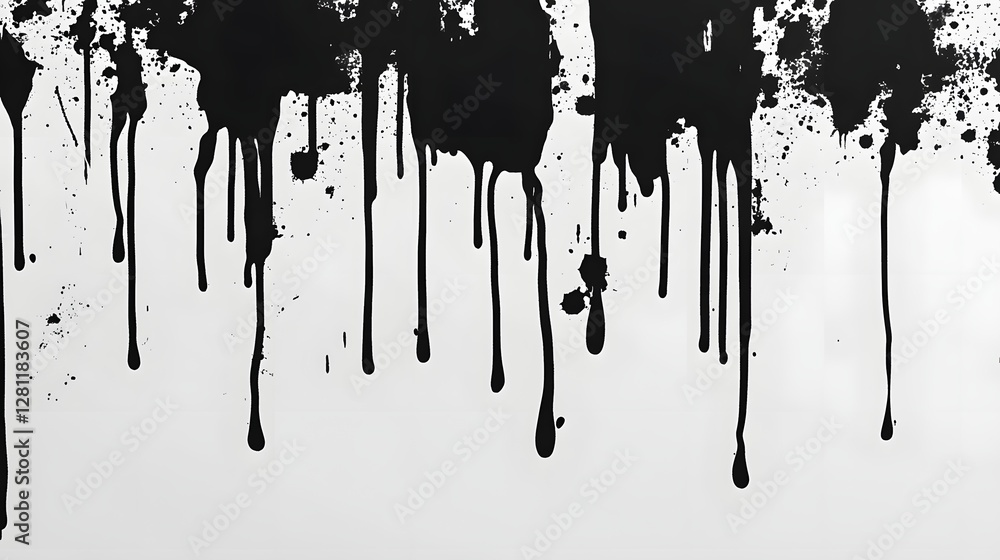 Poster Captivating Abstract Grunge Paint Splatter Texture with Dripping Ink Drops on Moody Black and White Background  Dynamic chaotic and visually striking