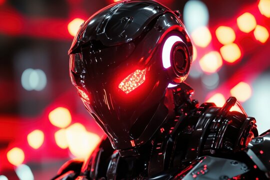 Metallic Evil Robot with Glowing Red Lights in Futuristic Design