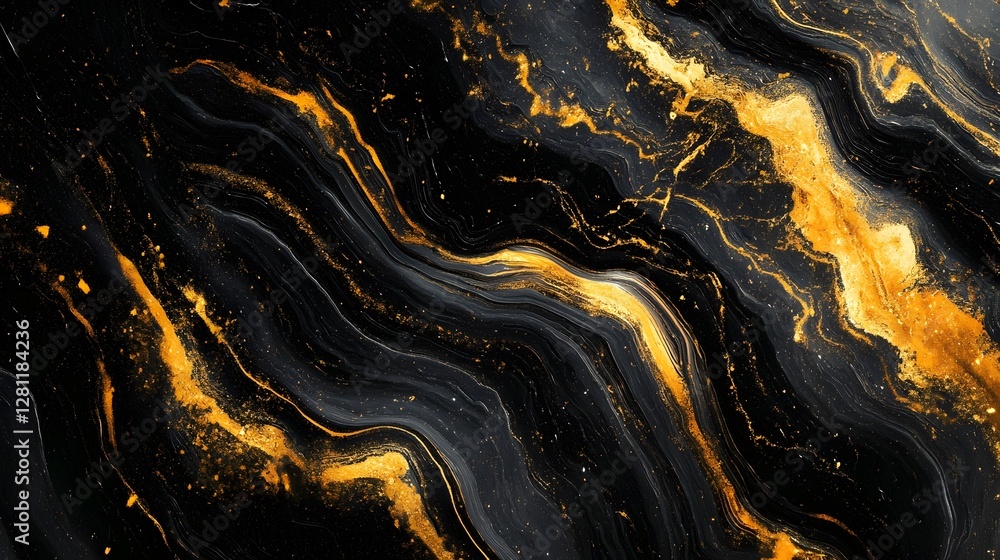 Poster Captivating abstract marble like swirling texture with metallic and glittering elements in a dark and warm toned palette  Intricate and mesmerizing graphic design background with a dynamic flowing