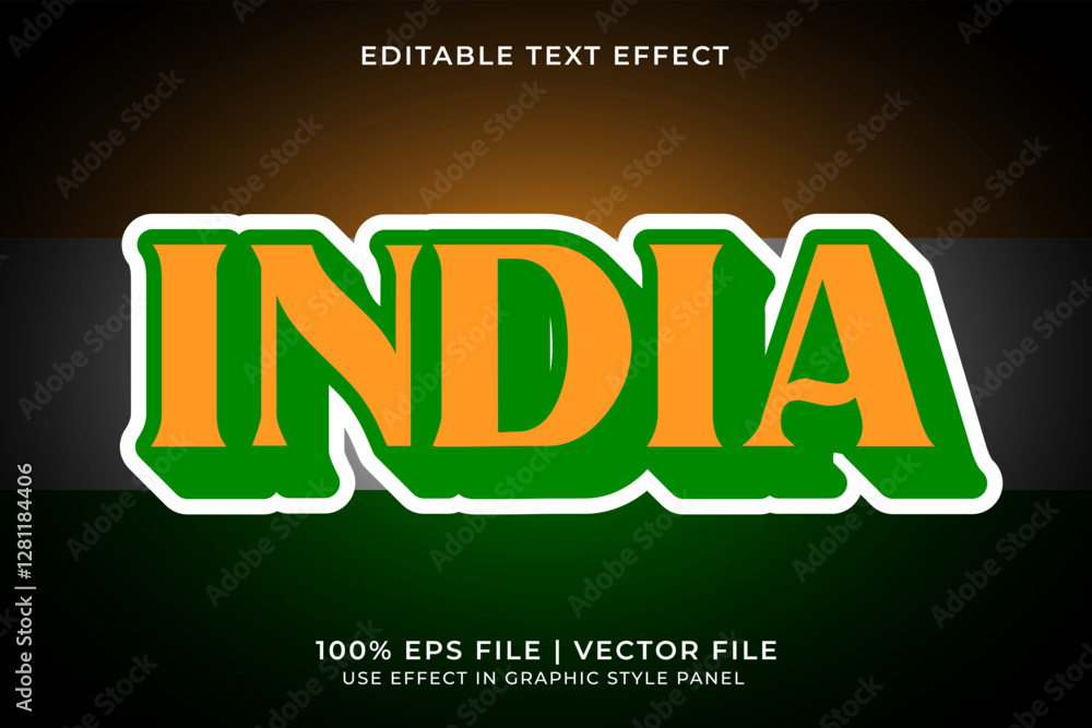 Poster india 3d editable vector text effect. orange and green text effect. editable text template