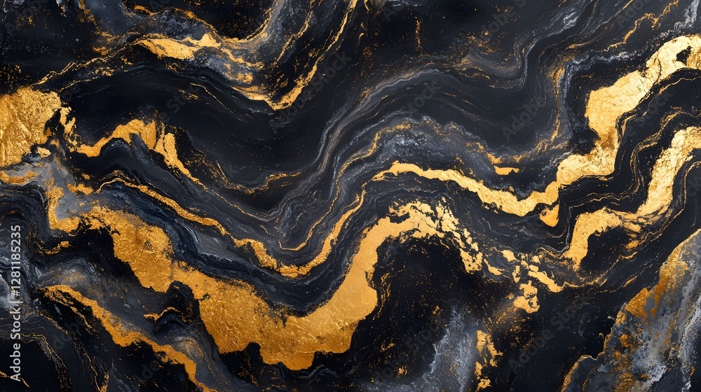 Poster Captivating Abstract Marble Texture with Shimmering Golden Hues and Dynamic Fluid Patterns  Luxurious elegant and contemporary design featuring a striking mix of dark tones