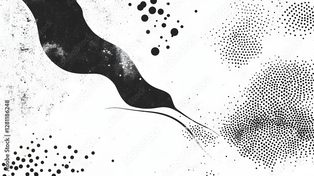 Aufkleber Captivating abstract monochrome composition featuring dynamic geometric patterns fluid shapes and a striking contrast of black and white elements  This digital artwork showcases a minimalist modern