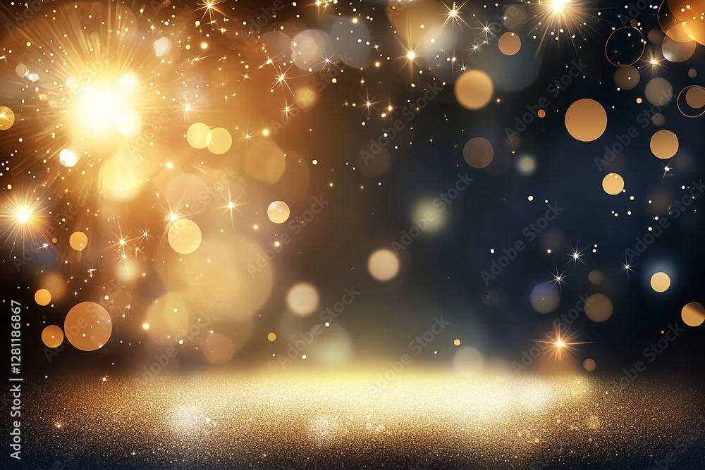 Poster for your design, consider a background that combines gold bokeh light, christmas glowing bokeh confe