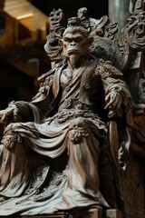 Fototapeta premium Monkey King Statue: Ancient Art of Sculpture in Asian Architecture