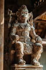 Fototapeta premium Monkey King Statue: Ancient Sculpture of Monkey King on the Throne