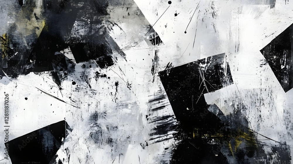 Poster Captivating Abstract Monochrome Composition with Dynamic Overlapping Geometric Shapes and Textures