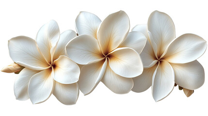 Fototapeta premium A beautiful white frangipani flower with a hint of yellow, isolated on white, showcasing its delicate petals and tropical charm