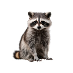 Obraz premium An adorable raccoon sits and looks at the camera with its black and gray fur, isolated on a transparent background