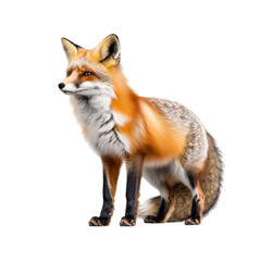 Fototapeta premium A red fox standing in profile, showing its detailed fur and natural appearance on a transparent background, png