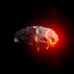 Asteroid on a black background heating up