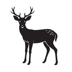 Graceful white tailed deer silhouettes in forest twilight - wildlife and nature vectors